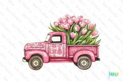 Pink Chinoiserie Spring Tulips Truck Clipart Product Image 1