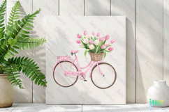 Pink Chinoiserie Spring Tulips Bicycle Clipart Product Image 2
