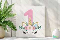 1st Birthday Girl Unicorn Number Clipart Product Image 2