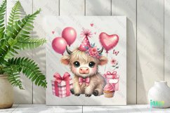 Pink Valentine Highland Cow Clipart Product Image 2