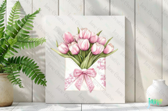 Pink Chinoiserie Spring Tulips Letter Clipart Product Image 2