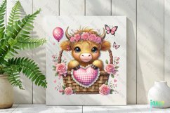 Pink Valentine Highland Cow Basket Clipart Product Image 2