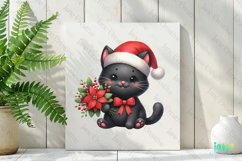 Christmas Black Cat And Poinsettia Clipart Product Image 2