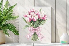 Pink Chinoiserie Spring Tulips Bouquet Clipart Product Image 2