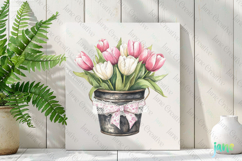 Pink Chinoiserie Spring Tulips Bucket Clipart Product Image 2
