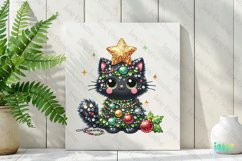 Sparkling Christmas Black Cat Character Clipart Product Image 2