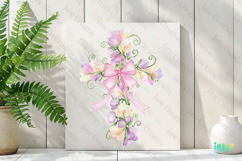 Spring Sweet Peas Cross Coquette Bow Clipart Product Image 2