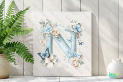 Watercolor Floral Butterflies Letter N Product Image 3