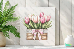 Pink Chinoiserie Spring Tulips Wooden Barrel Clipart Product Image 2