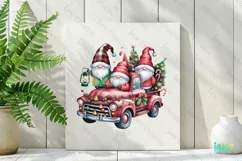 Christmas Red Buffalo Plaid Gnomes Truck Clipart Product Image 2