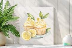 Watercolor Lemon Cupcake Clipart PNG File Product Image 3