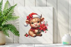 Christmas Highland Cow And Poinsettia Clipart Product Image 2