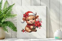Christmas Highland Cow And Poinsettia Clipart Product Image 2