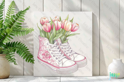 Pink Chinoiserie Spring Tulips Shoes Clipart Product Image 2