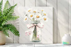Pink Chinoiserie Cowgirl Daisy Mason Jar Clipart Product Image 2