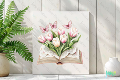 Pink Chinoiserie Spring Tulips Book Clipart Product Image 2