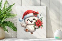 Christmas Snowy Owl And Poinsettia Clipart Product Image 2