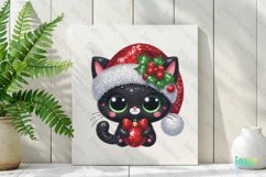 Sparkling Christmas Black Cat Character Clipart Product Image 2
