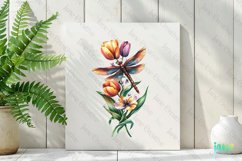 Dragonfly And Tulip Flowers Tatoo Clipart Product Image 2