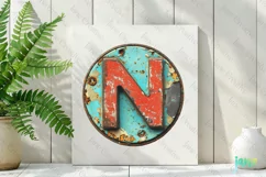Antique Round Metal Alphabet Letter N Clipart Product Image 2