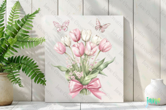 Pink Chinoiserie Spring Tulips Bouquet Clipart Product Image 2