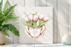 Pink Chinoiserie Spring Tulips Cup Clipart Product Image 2