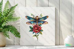 Dragonfly And Rose Flowers Tatoo Clipart Product Image 2