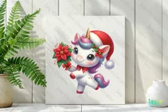 Christmas Unicorn And Poinsettia Clipart Product Image 2