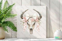 Pink Chinoiserie Cowgirl Bull Skull Clipart Product Image 2