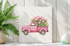 Pink Chinoiserie Spring Tulips Truck Clipart Product Image 2