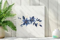 Blue And Gold Christmas Poinsettia Flower Clipart Product Image 2