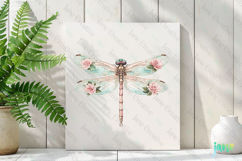 Mint And Pink Rose Garden Dragonfly Clipart Product Image 2
