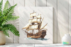 Watercolor Pirate Ship Clipart Product Image 3