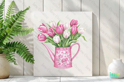 Pink Chinoiserie Spring Tulips Watering Can Clipart Product Image 2