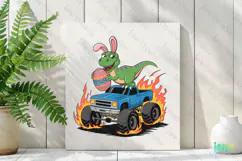 Easter T rex Truck Funny Gamer Boys Kids Clipart Product Image 2