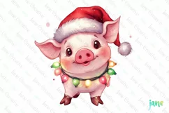 Cute Christmas Farm Animal Pig Clipart Product Image 1