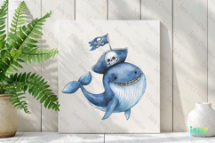 Watercolor Whale Pirate Clipart Product Image 2