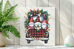 Christmas Red Buffalo Plaid Gnomes Truck Clipart Product Image 2
