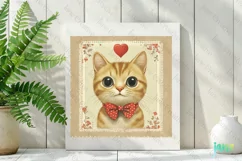 Vintage Golden Tabby Cat Card Sublimation Clipart Product Image 2