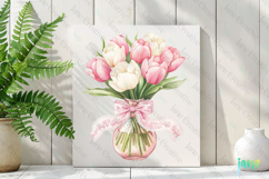Pink Chinoiserie Spring Tulips Bottle Clipart Product Image 2