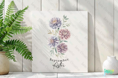 September - Watercolor Aster Birth Month Flower Clipart Product Image 2