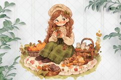 Autumn Picnic Girl Sublimation Clipart Product Image 1