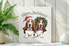 Happy Holidays Basset Hound Dog Wreath Clipart Product Image 2