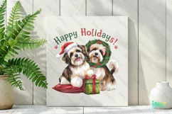 Happy Holidays Bichon Frisé Dog Wreath Clipart Product Image 2