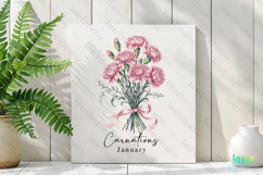 January - Watercolor Carnations Birth Month Flower Clipart Product Image 2