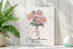 November - Watercolor Chrysanthemum Birth Month Flower PNG Product Image 3