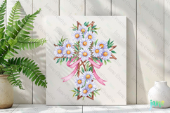 Spring Daisies Cross Coquette Bow Clipart Product Image 2