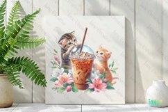 Floral Coffee With Cats Clipart Product Image 2