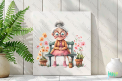 Gardening Grandma with Flowers PNG Clipart Product Image 2