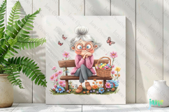 Gardening Grandma with Flowers PNG Clipart Product Image 2